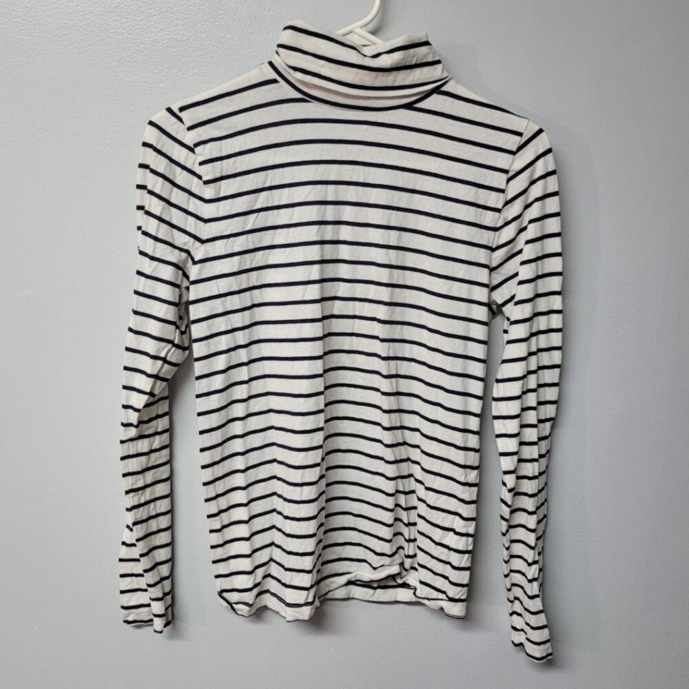J Crew Turtle Neck Shirt Long Sleeve Striped Womens Small